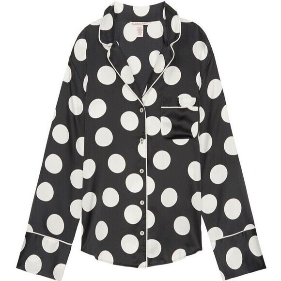 VICTORIA'S SECRET Afterhours Satin Sleep Top Sz S Black/White Made in Indonesia. - Picture 3 of 11